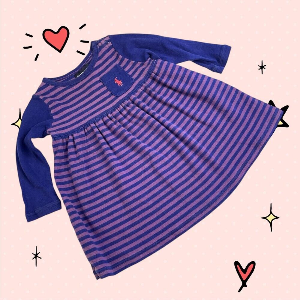 Ralph Lauren Purple Stripe Long Sleeve Dress Pony Logo Size 3-6 Months